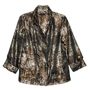 NEW - TRIBAL - Silver, Gray, Brown Abstract Metallic Shimmer Jacket - Size Small